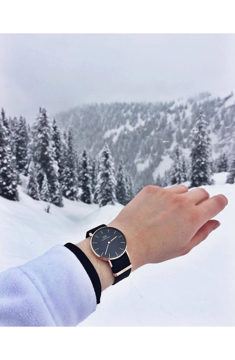 Daniel Wellington Classic Cornwall NATO Strap Watch, 36mm, Alternate, color, Rose Gold/ Black