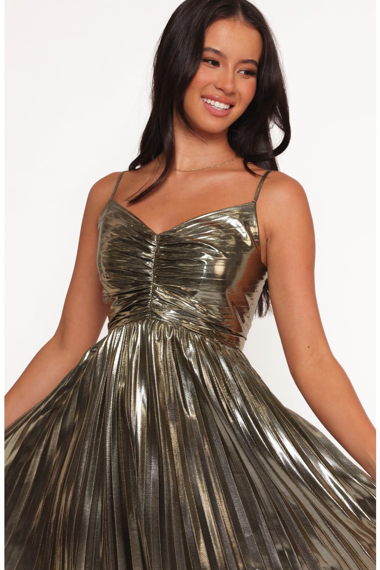 Naira Pleated Maxi Dress, Alternate, color, GOLD
