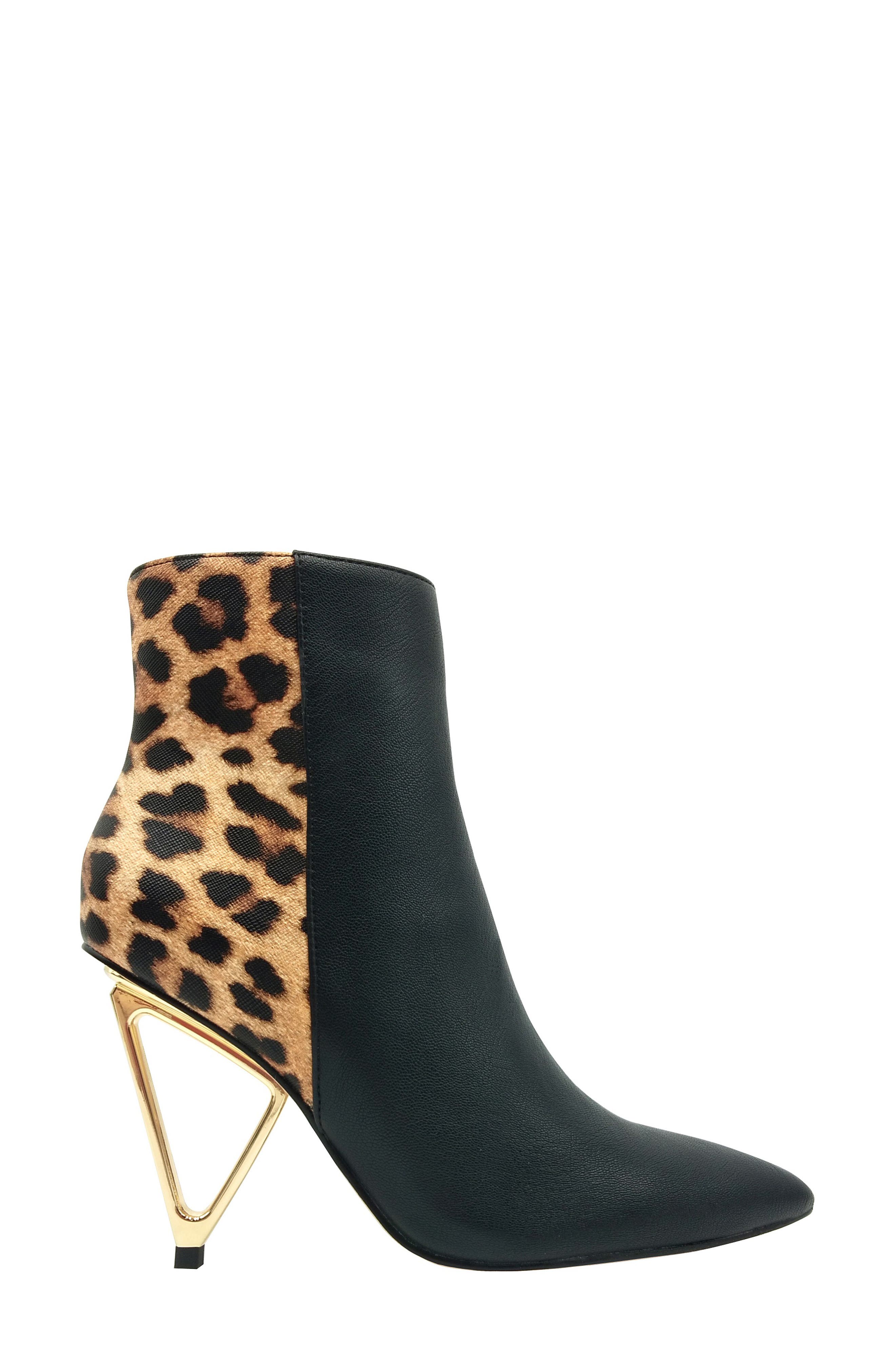 Gia Triangle Heel Bootie, Alternate, color, BLACK LEOPARD