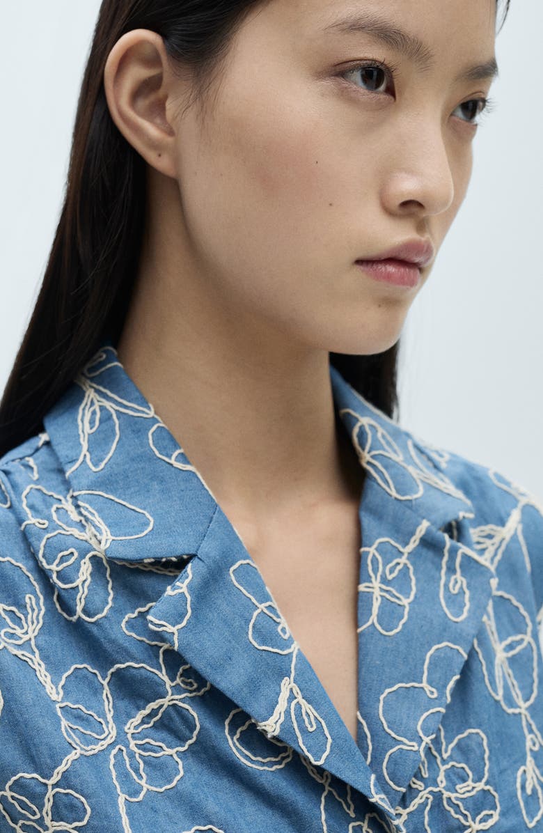 MANGO Floral Embroidered Denim Romper, Alternate, color, 