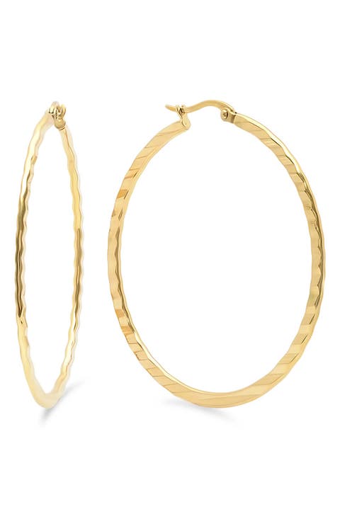18k Gold Plated Textured Hoop Earrings