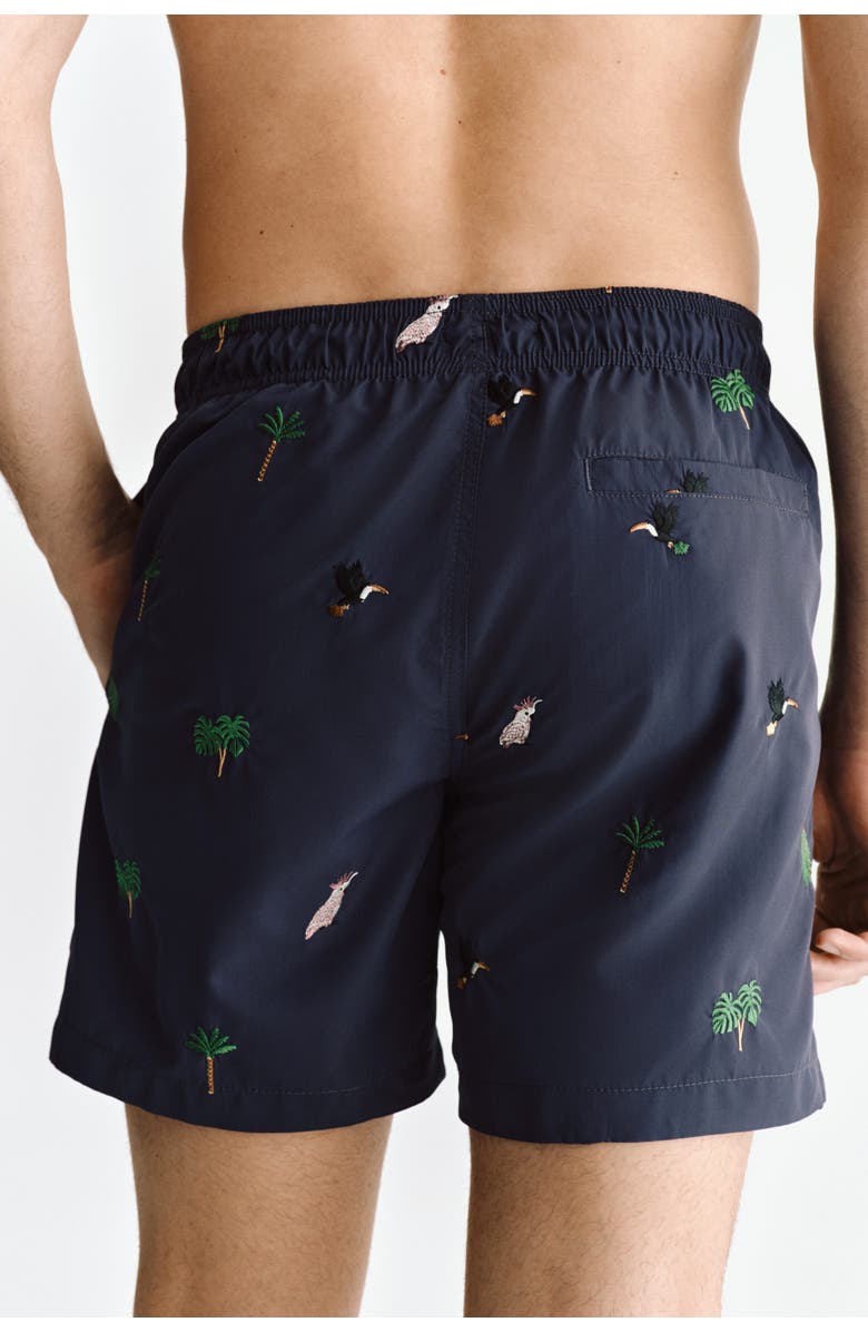 H&M Patterned Swim Shorts, Alternate, color, Navy Blue/Patterned
