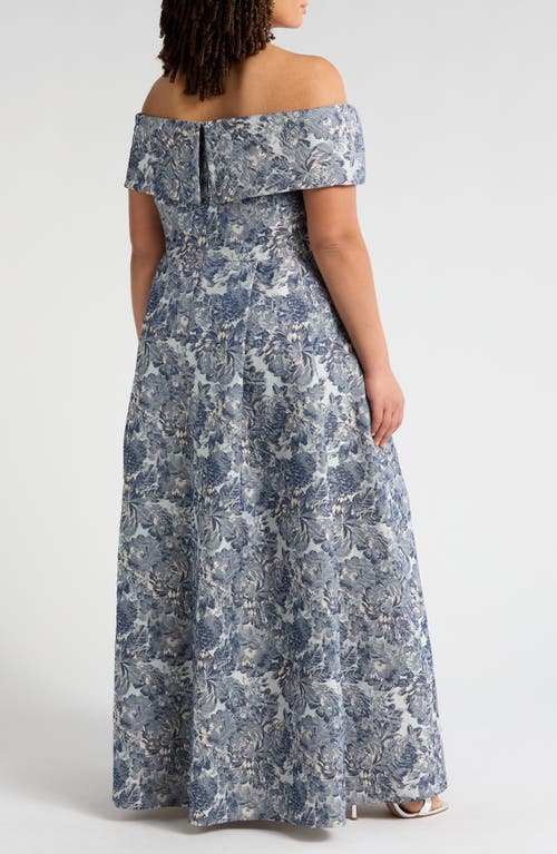 Alex Evenings Metallic Floral Brocade Off The Shoulder Gown In Silver Multi