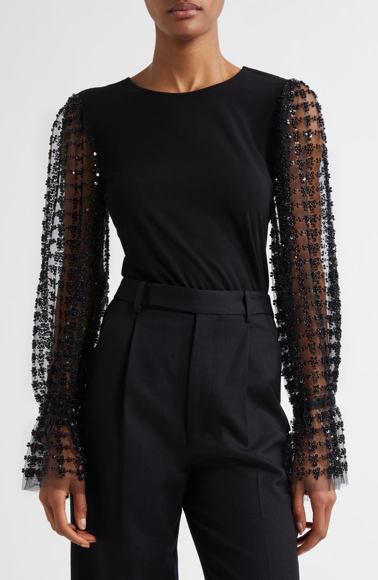 Elie Tahari The Robinne Beaded Sleeve Top, Main, color, 