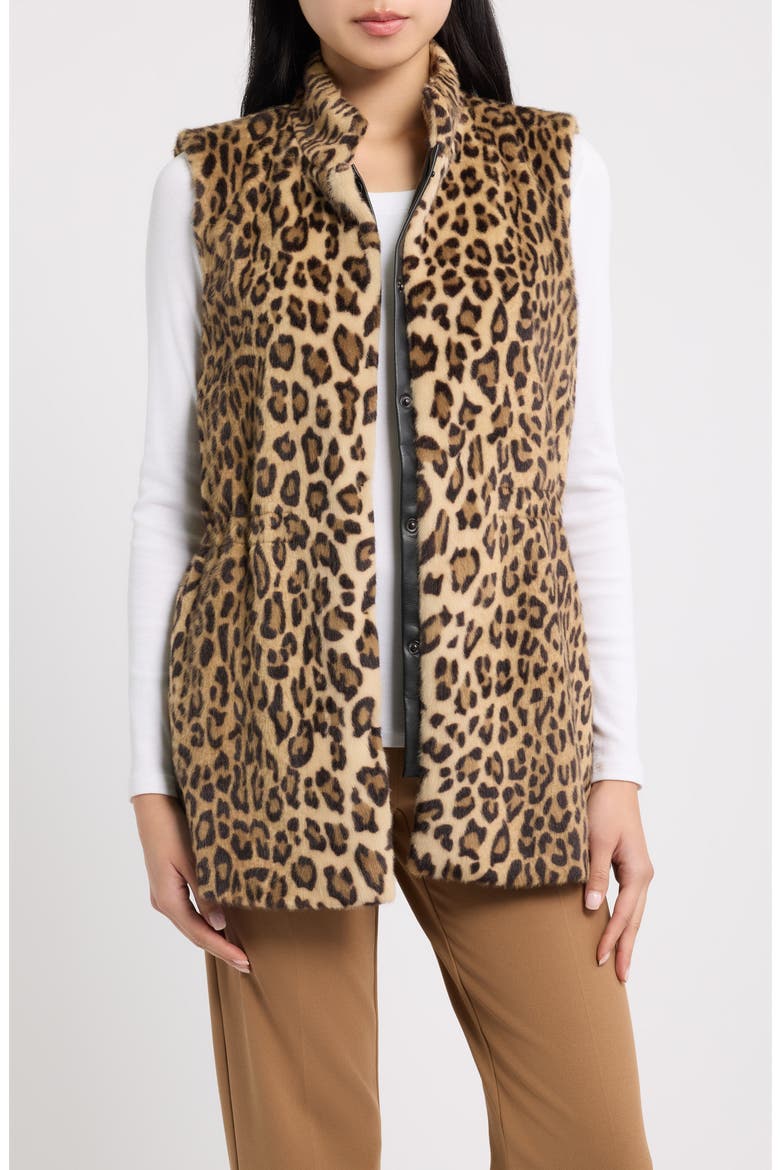 Leopard Print Faux Fur Vest, Main, color, VICUNA MULTI