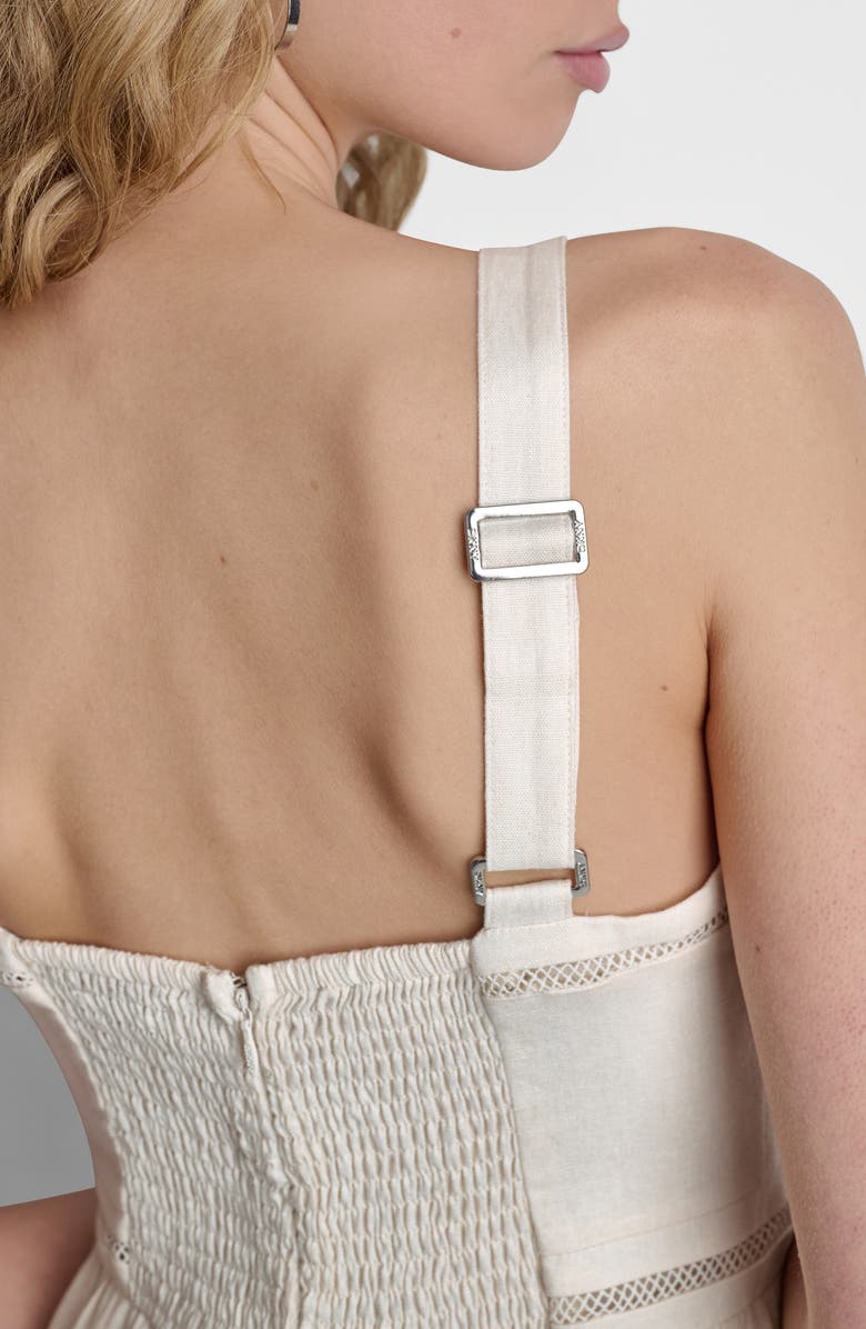 DKNY Eyelet Embroidery Linen Blend A-Line Dress, Alternate, color, Coconut