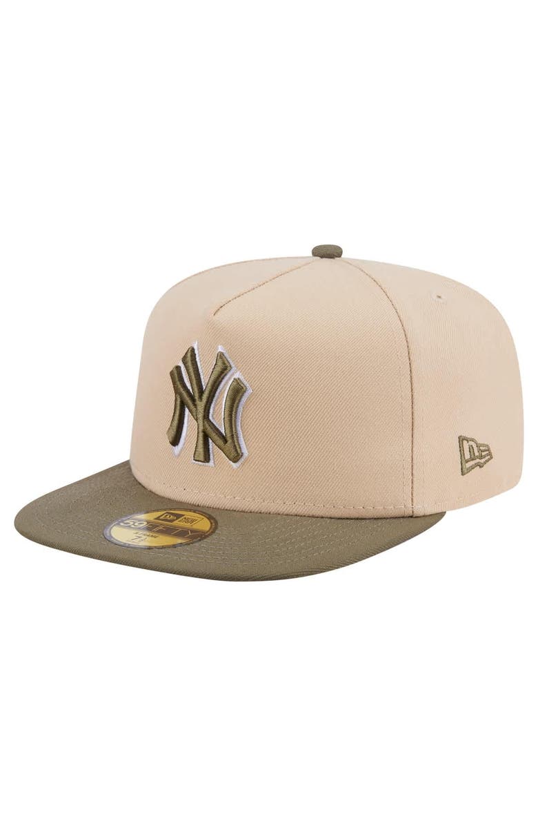 New Era Men's New Era Light Beige/Olive New York Yankees Two-Tone Color Pack A-Frame 59FIFTY Fitted Hat, Main, color, 