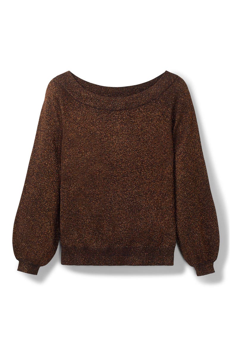Mabel Metallic Bishop Sleeve Sweater, Alternate, color, BLACK AND COPPER SPARKLE