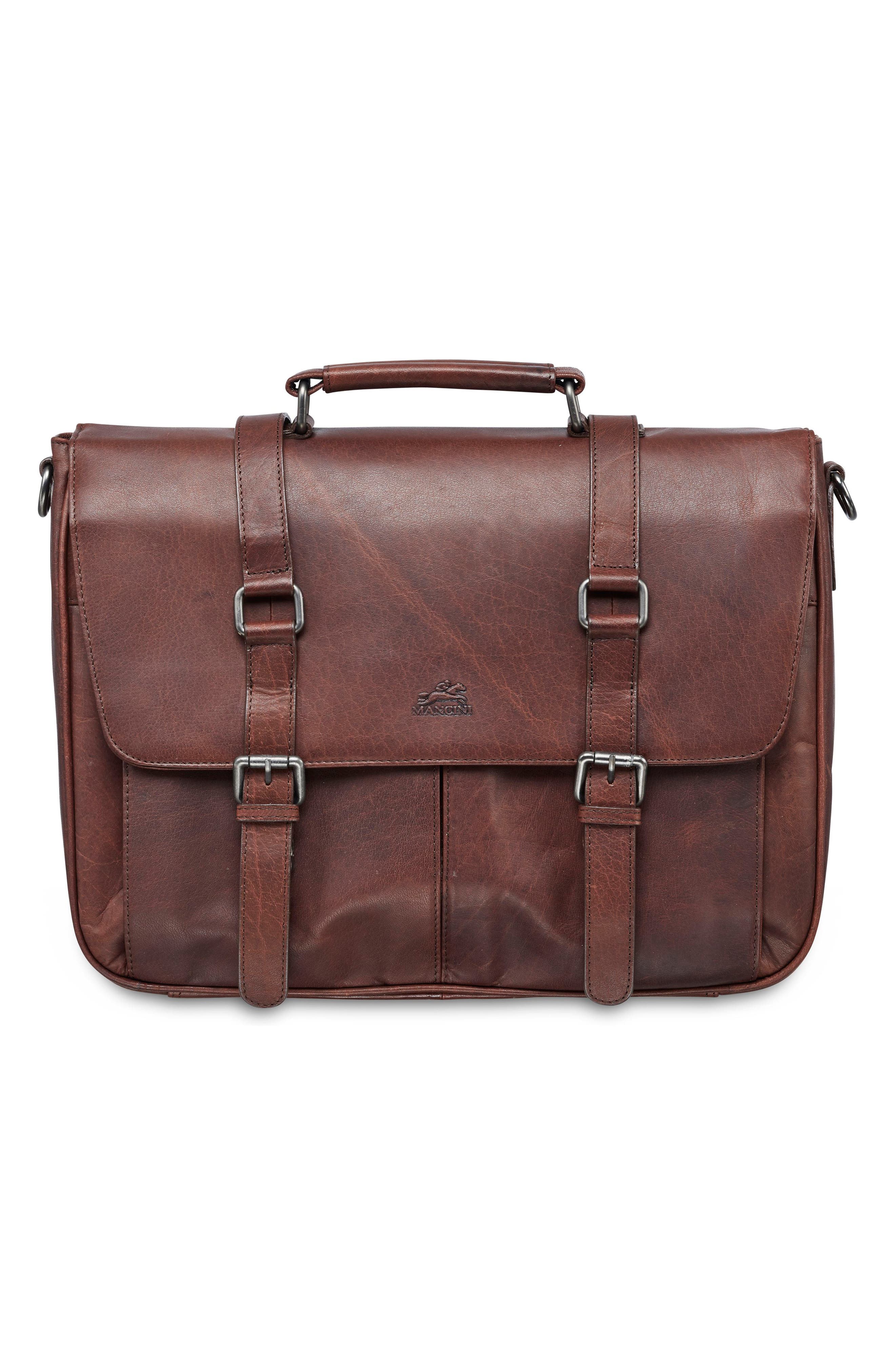 Mancini Flap Leather Briefcase, Alternate, color, Brown