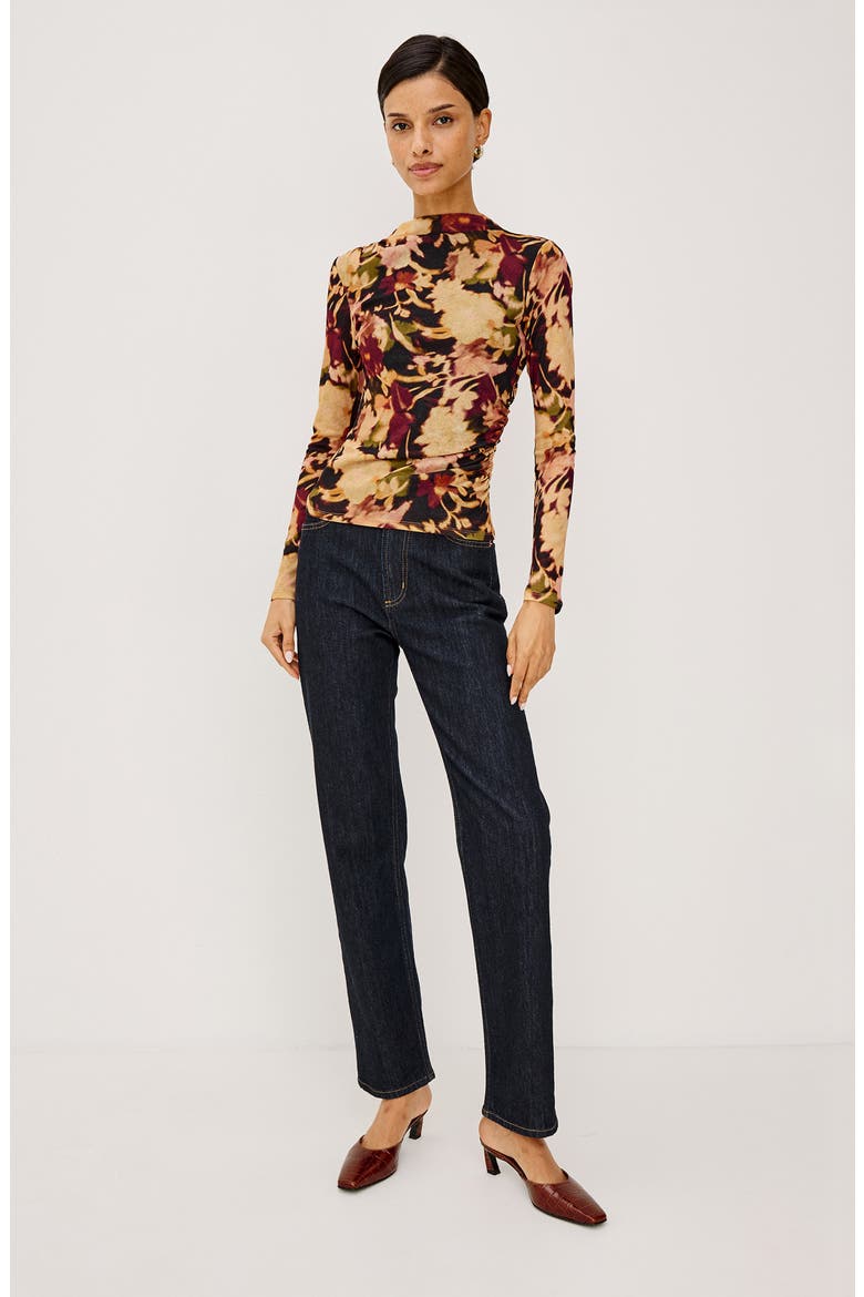 Joelle Floral Mesh Mock Neck Top, Alternate, color, DARK FLORA