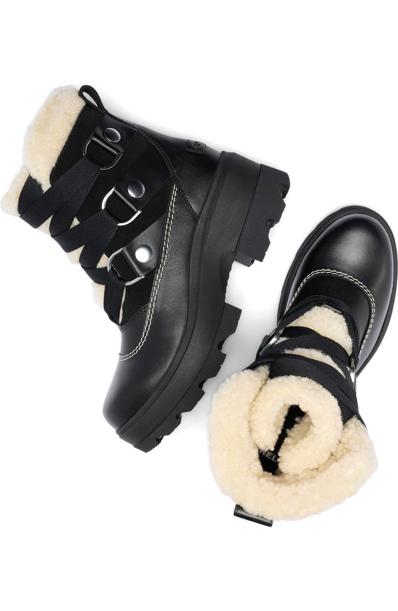 SOREL Joan FRWD Cozy Genuine Shearling Trim Waterproof Boot, Alternate, color, Black/ Black