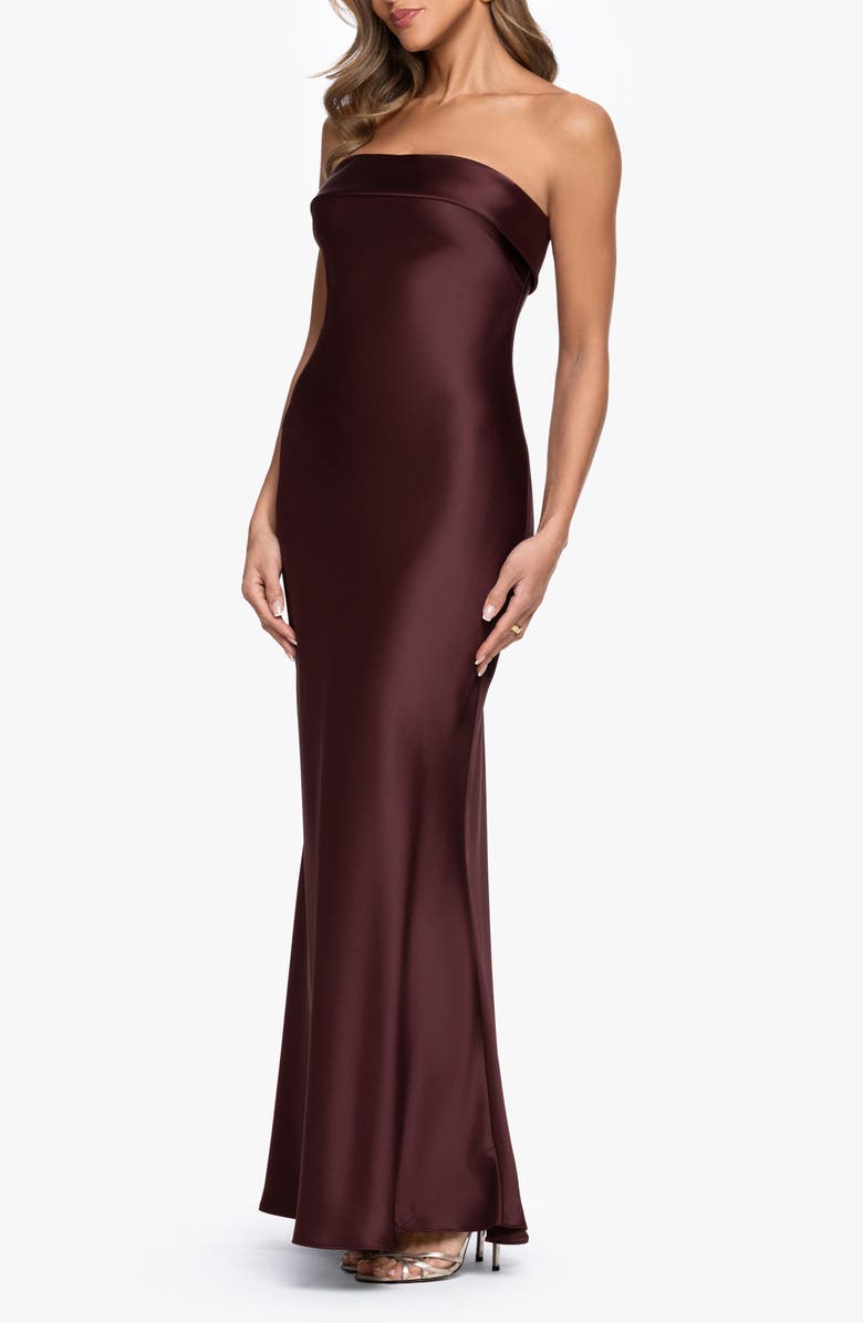 Xscape Evenings Strapless Satin Gown, Alternate, color, Chocolate