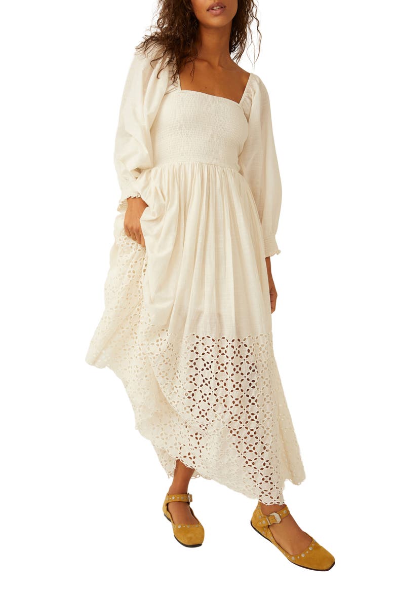 free people white long sleeve dress Lace Floral Mini puffed sleeves Free People - White Swiss