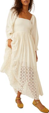 Free People Perfect Storm Smocked Eyelet Long Sleeve Maxi Dress