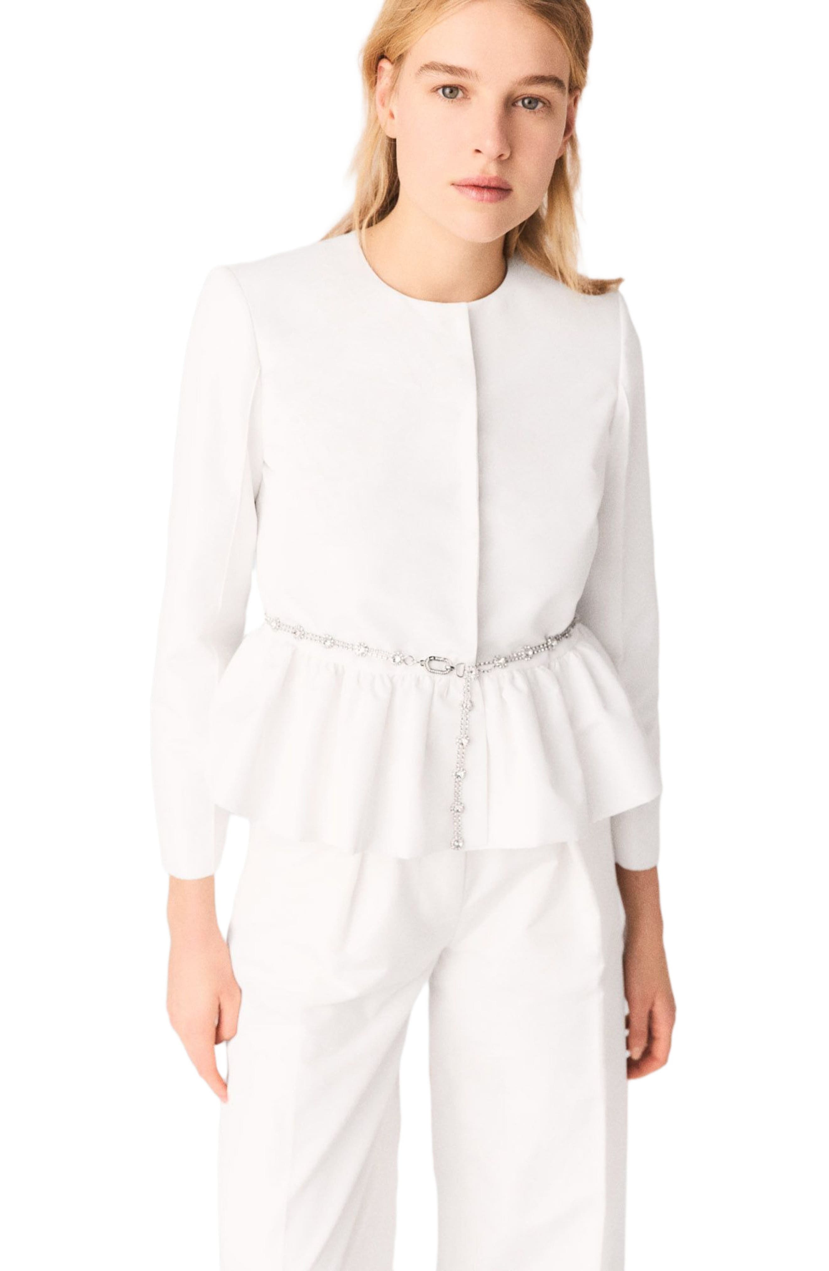 Cropped jacket with jewelled belt
