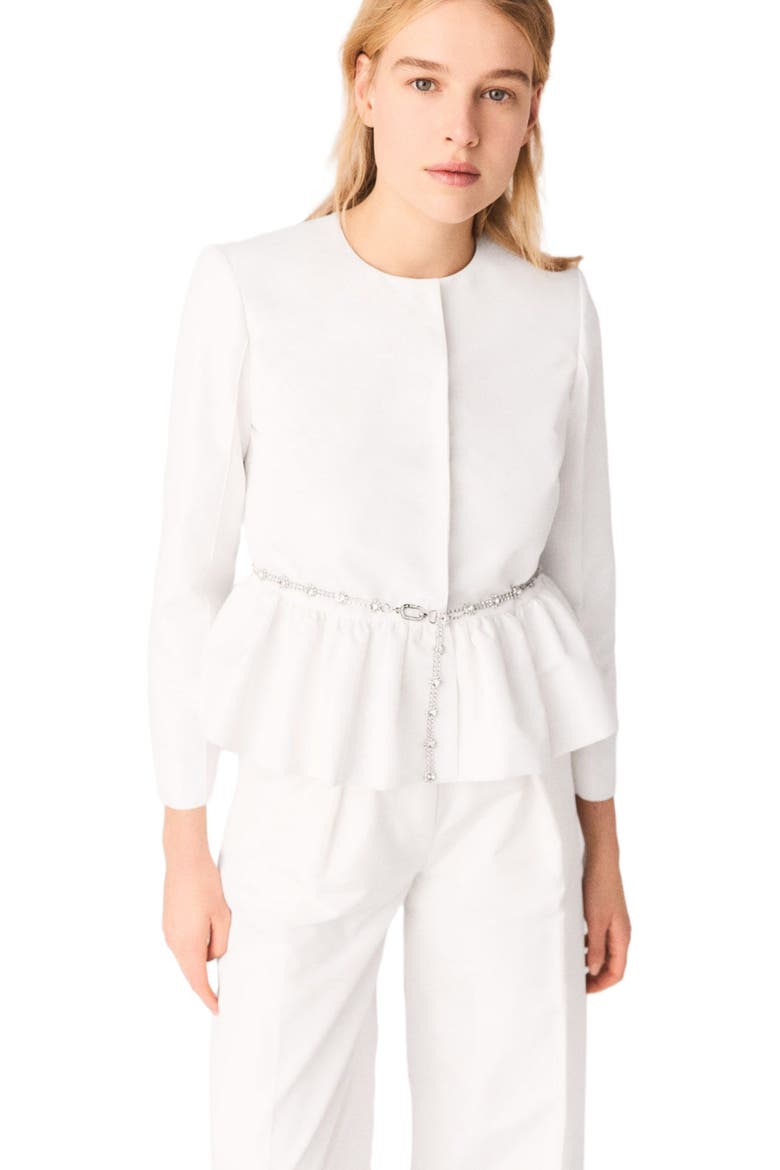 Cropped jacket with jewelled belt, Main, color, White