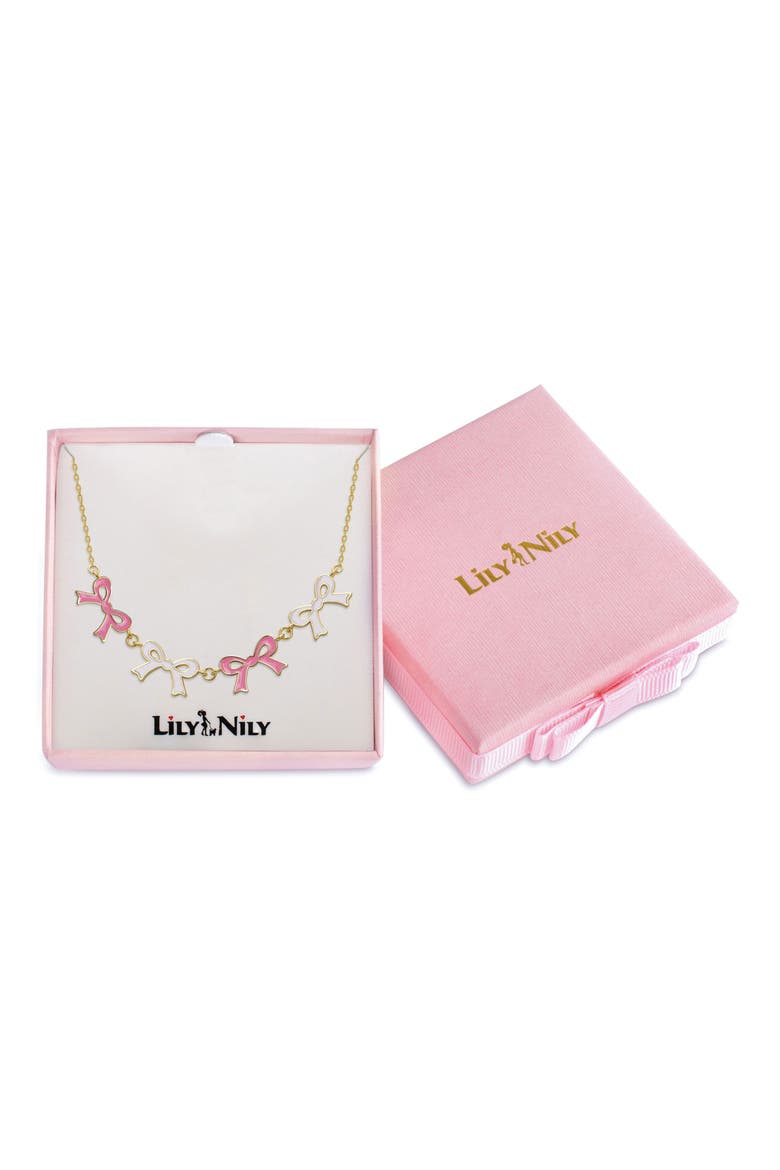 Kids' Flat Bow Link Necklace, Alternate, color, PINK/ WHITE