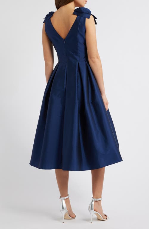 ELIZA J ELIZA J BOW SHOULDER TAFFETA COCKTAIL MIDI DRESS 