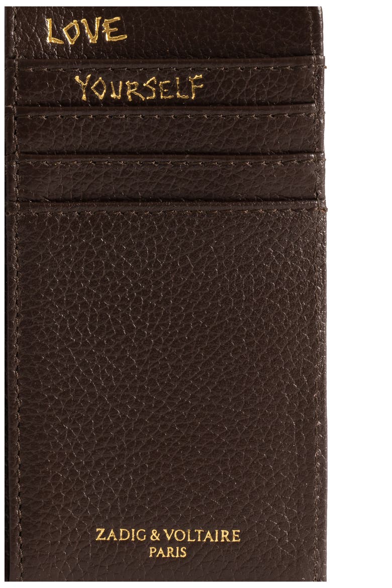 Zip Leather Card Case, Alternate, color, BROWNIE