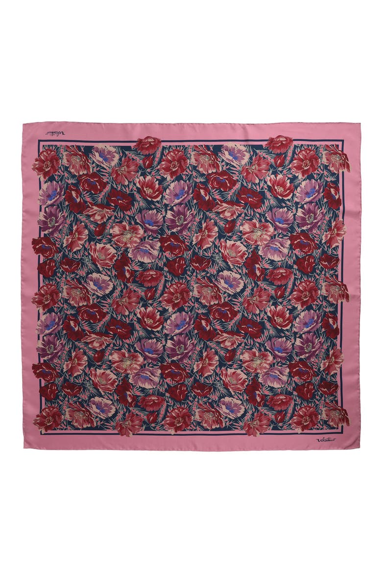 Après L'Hiver Poppy Print Silk Square Scarf, Main, color, BLUE/ PINK