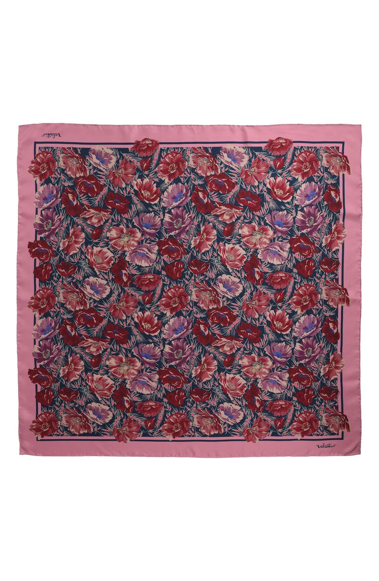 Valentino Garavani Après L'Hiver Poppy Print Silk Square Scarf, Main, color, Blue/ Pink