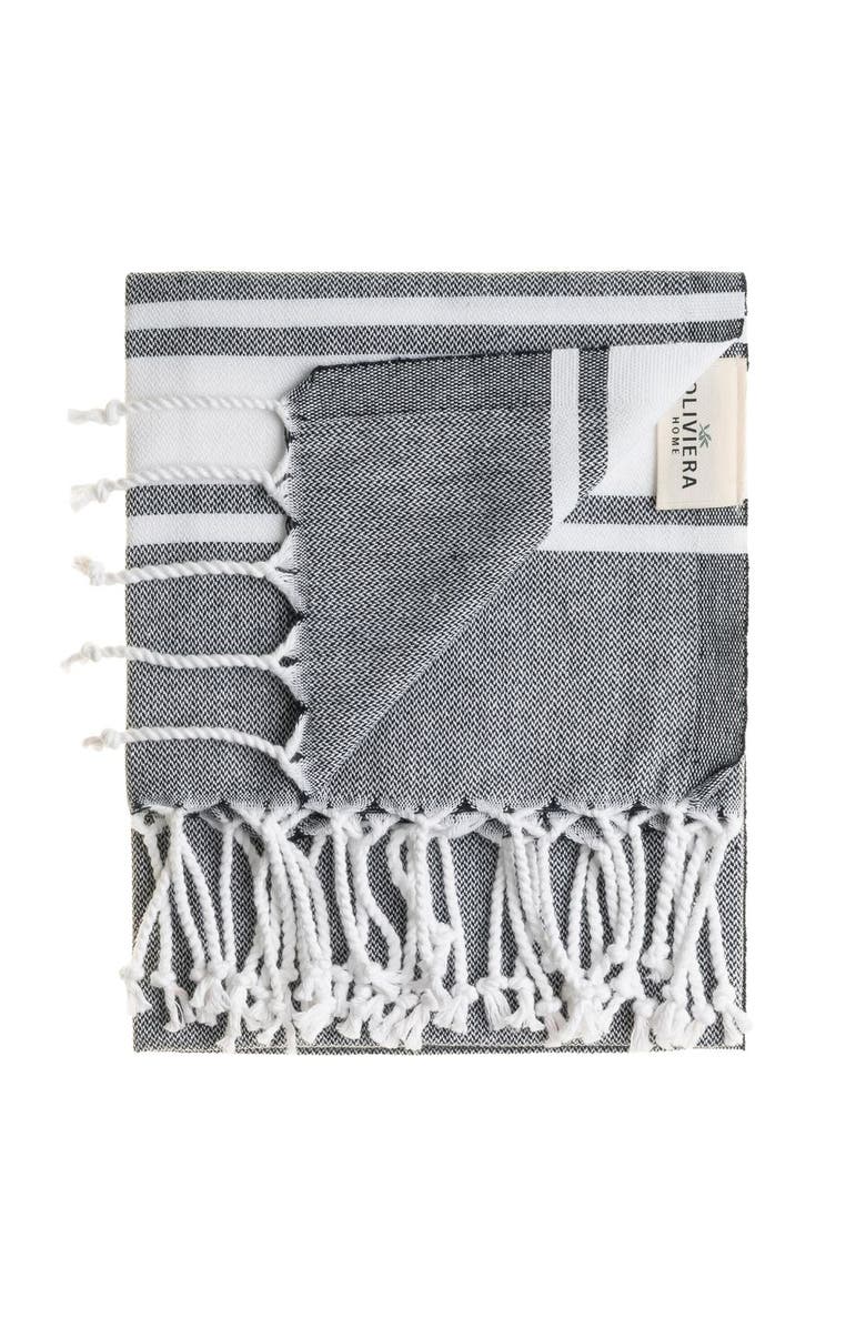 Oliviera Home Mono Stripe Turkish Cotton Hand & Kitchen Towel Bundle, Alternate, color, Black