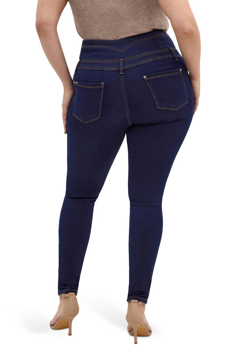 Harley Exposed Button High Waist Skinny Jeans, Alternate, color, DARK DENIM