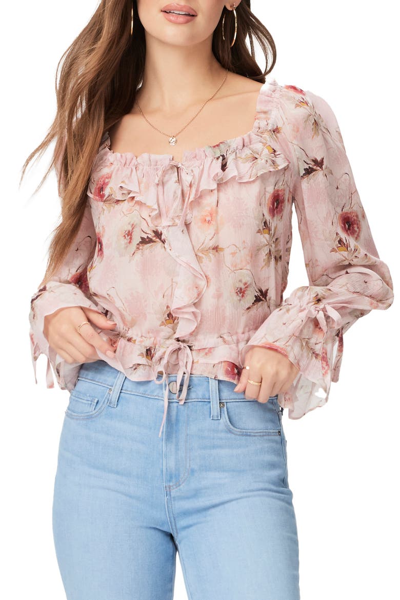 Lanea Floral Ruffle Peplum Silk Top, Main, color, BALLET SLIPPER MULTI