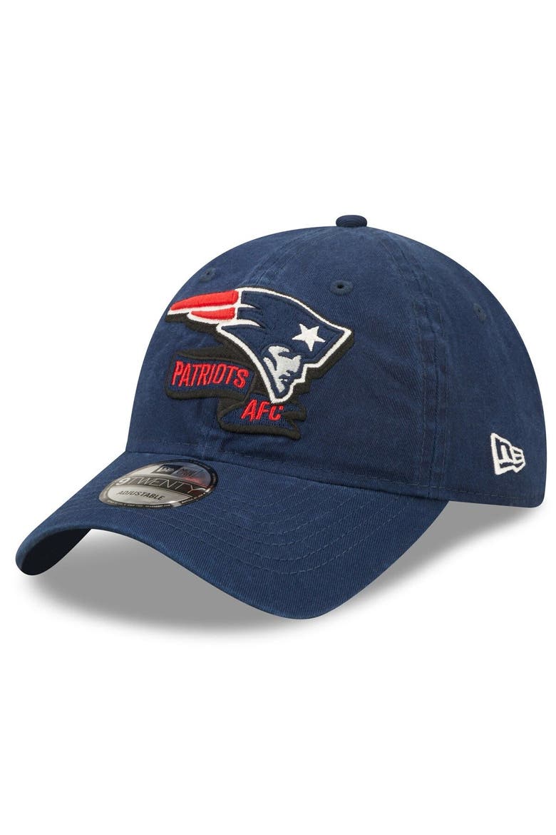Youth New Era Navy New England Patriots 2022 Sideline Adjustable 9TWENTY Hat, Alternate, color, Navy