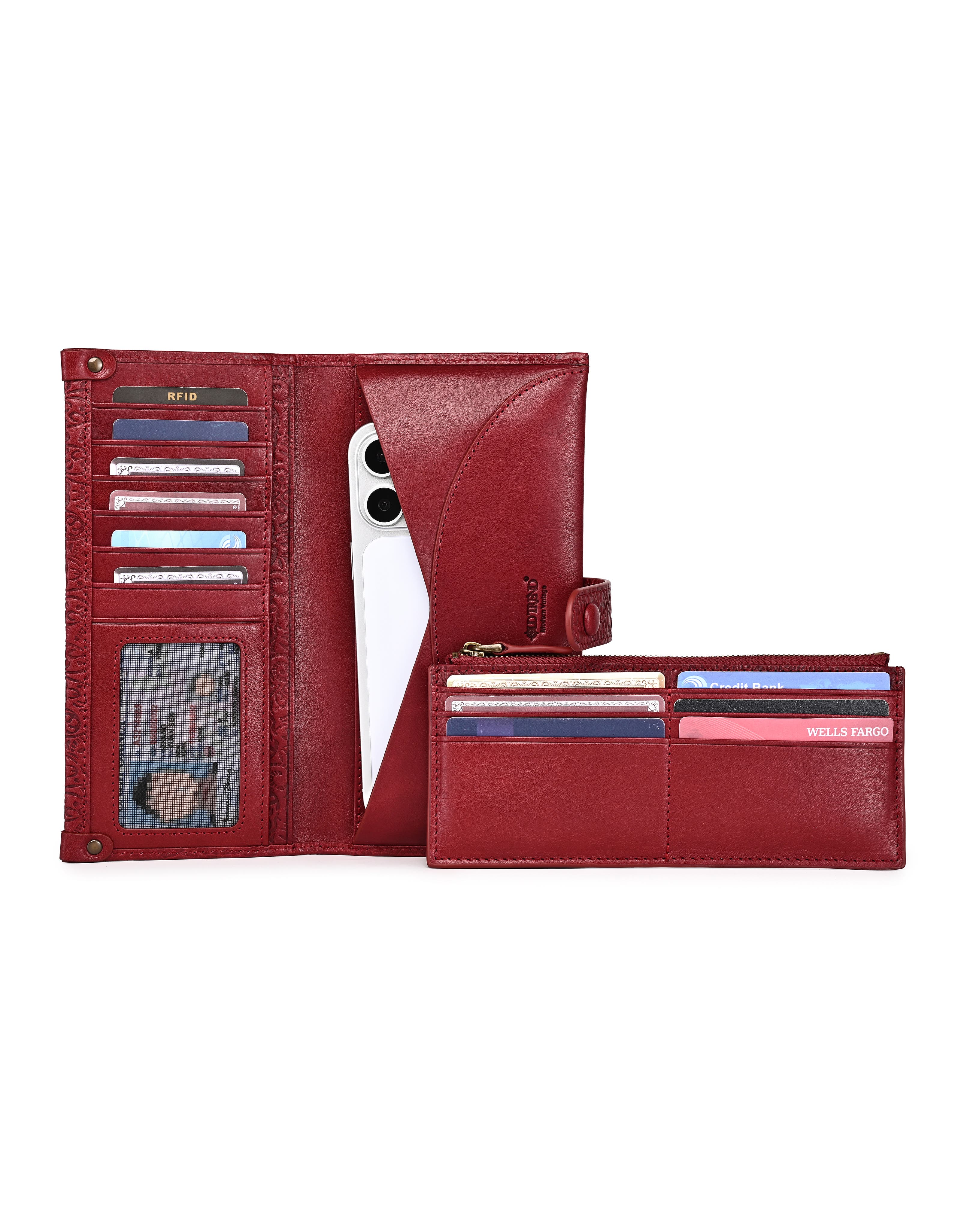 Iris Genuine Leather Modular RFID Wristlet Clutch, Alternate, color, Maroon