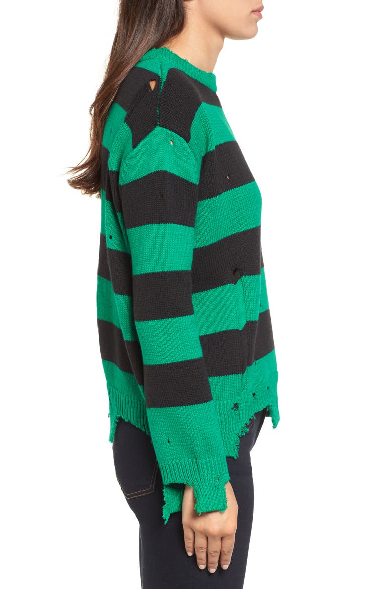Destroyed Stripe Sweater, Alternate, color, GREEN/ BLACK