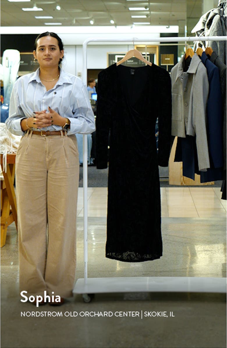 Surplice V-Neck Long Sleeve Burnout Velvet Stretch Dress, sales video thumbnail