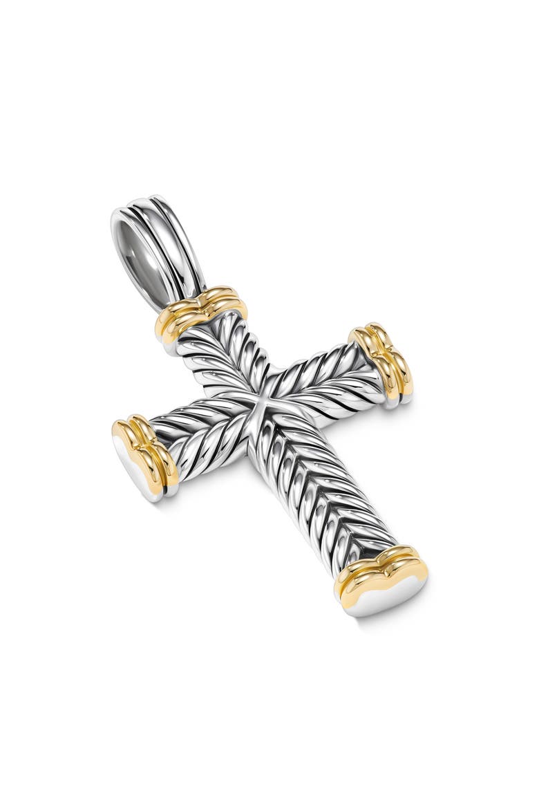 Men's Chevron Cross Pendant, 33.5mm, Alternate, color, STERLING SILVER AND 18K GOLD