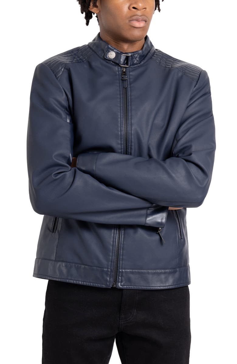 XRAY Faux Leather Racing Jacket, Alternate, color, Navy