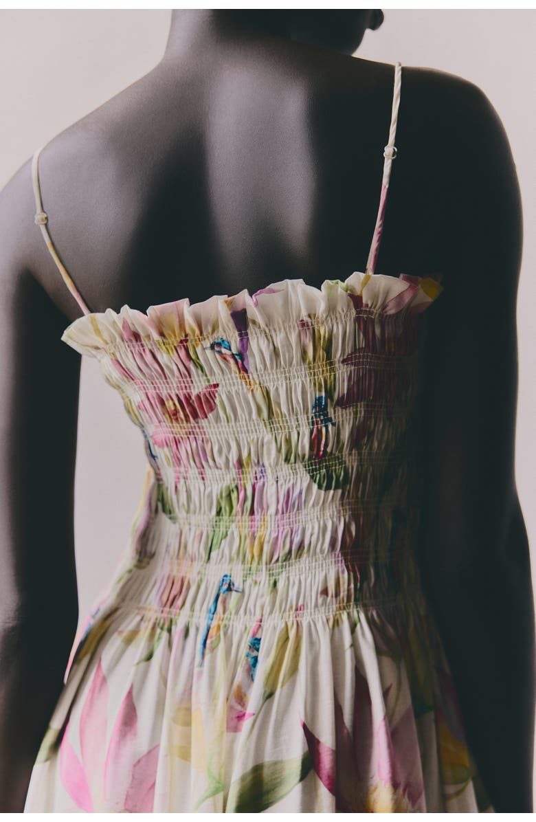 H&M Smocked-bodice Strappy Dress, Alternate, color, Cream/Floral