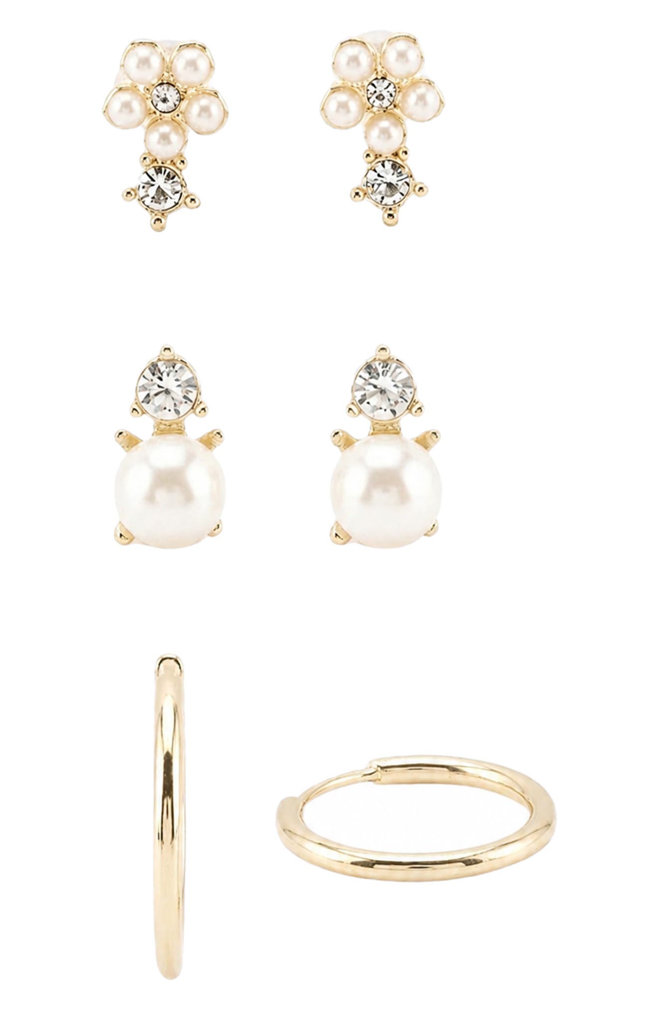Set of 3 Imitation Pearl & Cubic Zirconia Earrings
