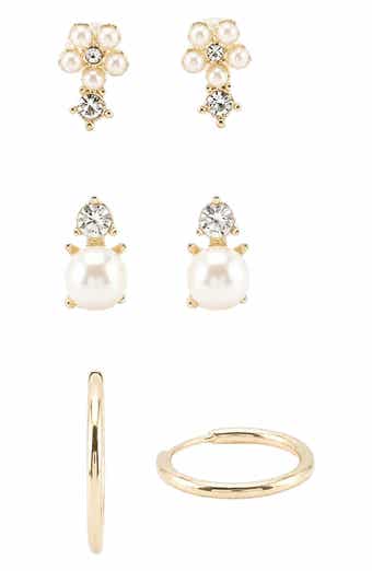 Set of 3 Imitation Pearl & Cubic Zirconia Earrings