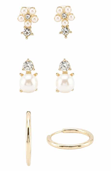 Set of 3 Imitation Pearl & Cubic Zirconia Earrings