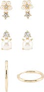 Laura Ashley Set of 3 Imitation Pearl & Cubic Zirconia Earrings