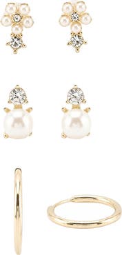 Laura Ashley Set of 3 Imitation Pearl & Cubic Zirconia Earrings