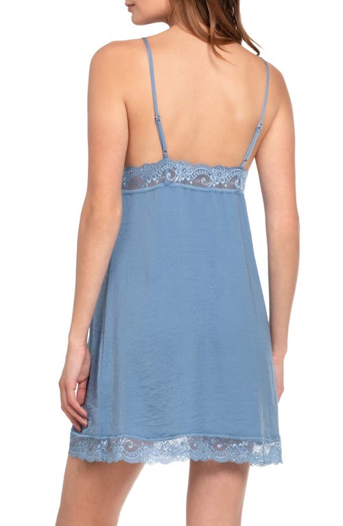 In Bloom By Jonquil Hammered Satin Lace Trim Chemise In Blue