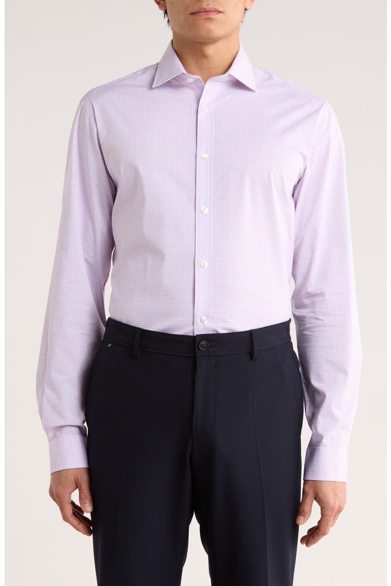 Check Slim Fit Quick Wicking Stretch Dress Shirt, Main, color, LILAC