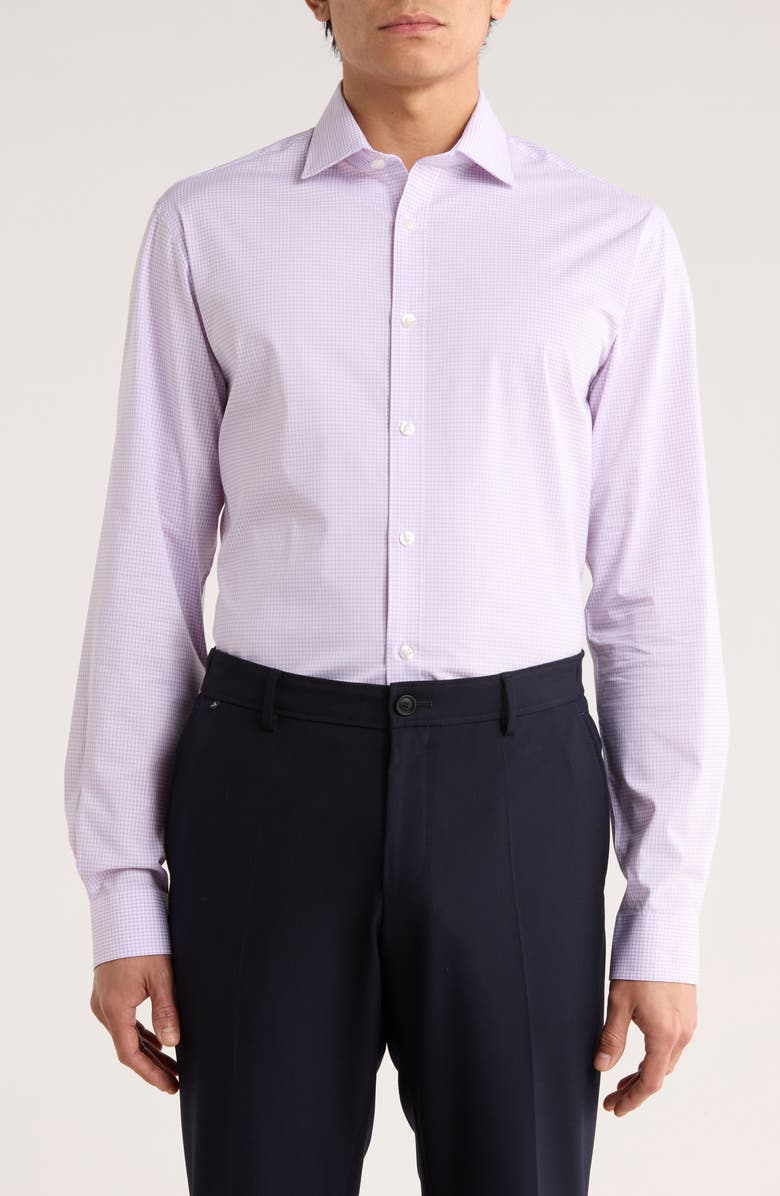 Michael Kors Check Slim Fit Quick Wicking Stretch Dress Shirt, Main, color, Lilac