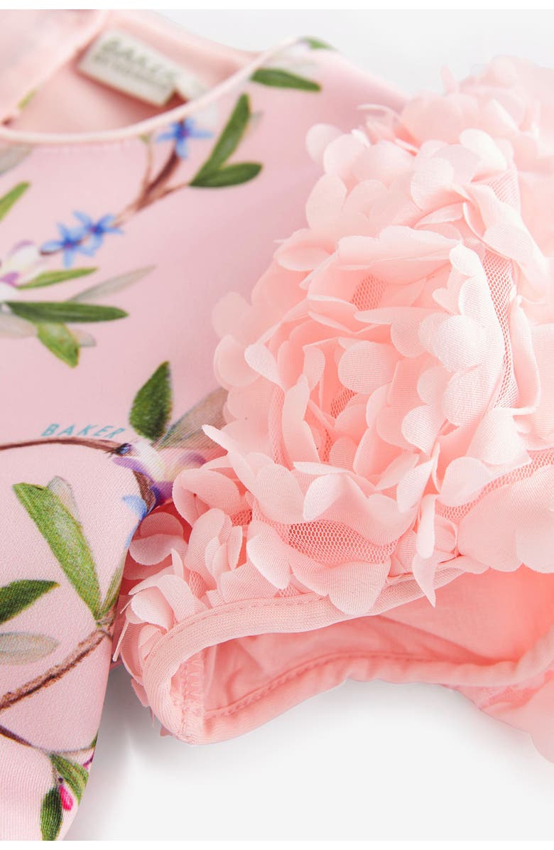 Baker by Ted Baker Kids' 3D Floral Sleeve Scuba Dress, Alternate, color, Pink