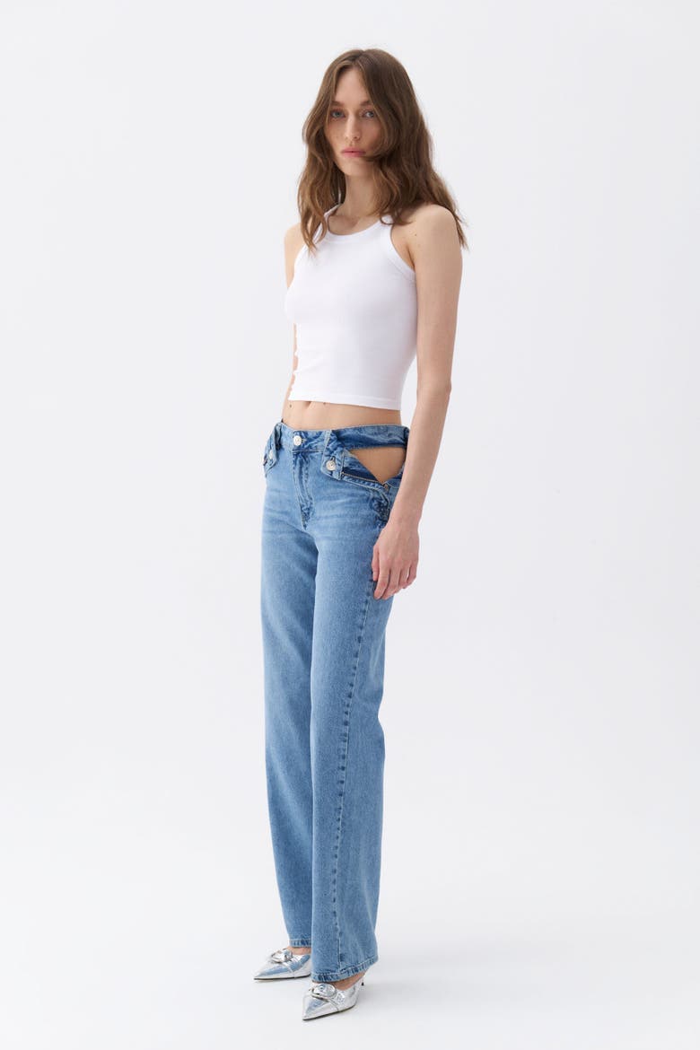 Cut-Out Detailed High Waist Jeans, Alternate, color, Indigo Blue