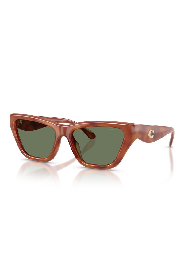 56mm Cat Eye Sunglasses, Alternate, color, CARAMEL TORTOISE / GREEN SOLID
