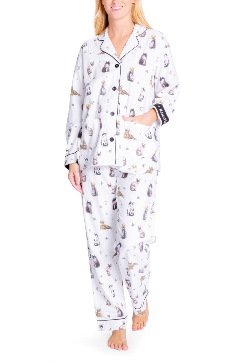 Flannel Pajamas with Headband, Main, color, ECRU