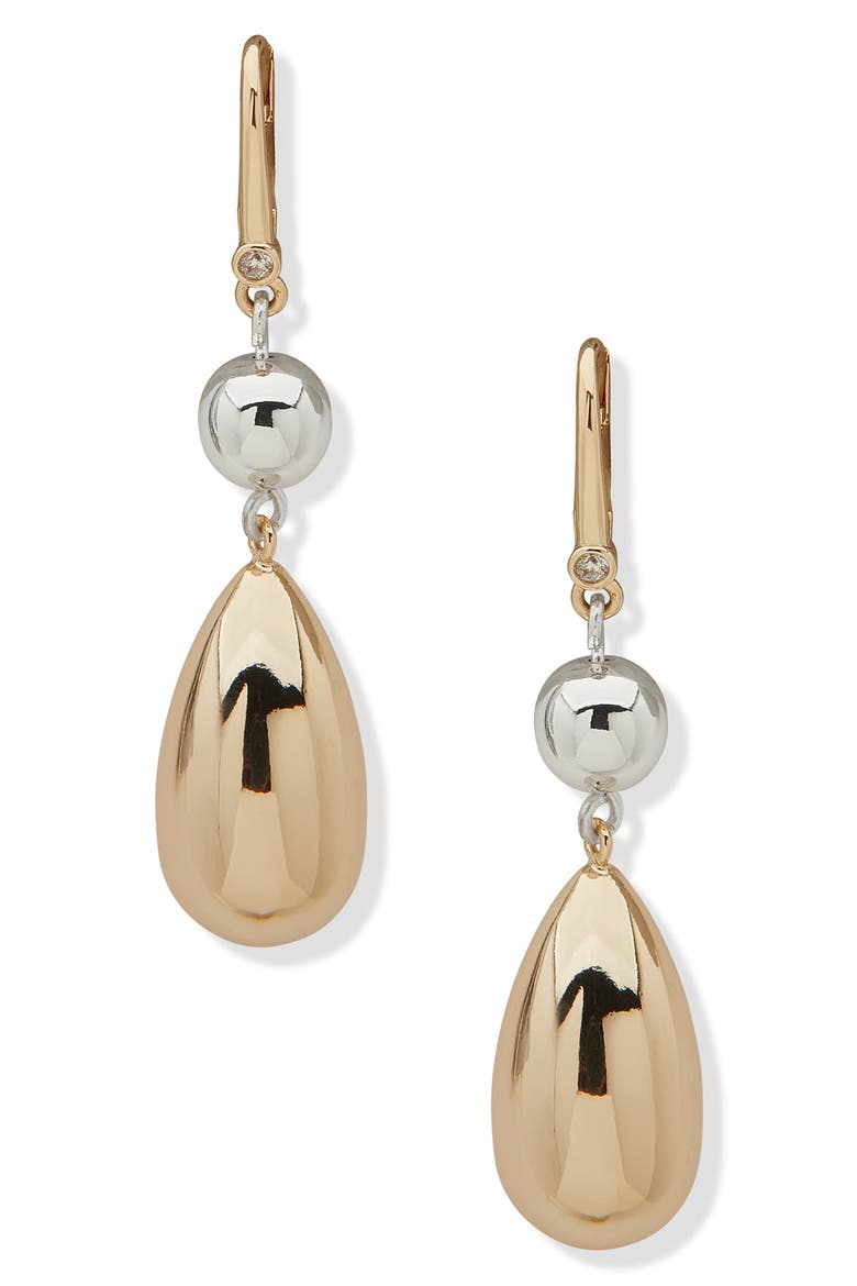 Two-Tone Puffy Double Drop Earrings, Main, color, SILVER/GOLD