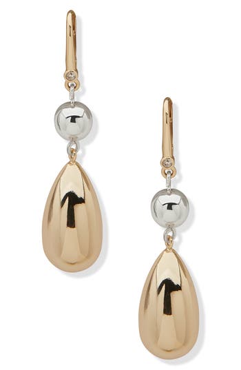 Dkny Two-tone Puffy Double Drop Earrings In Gold