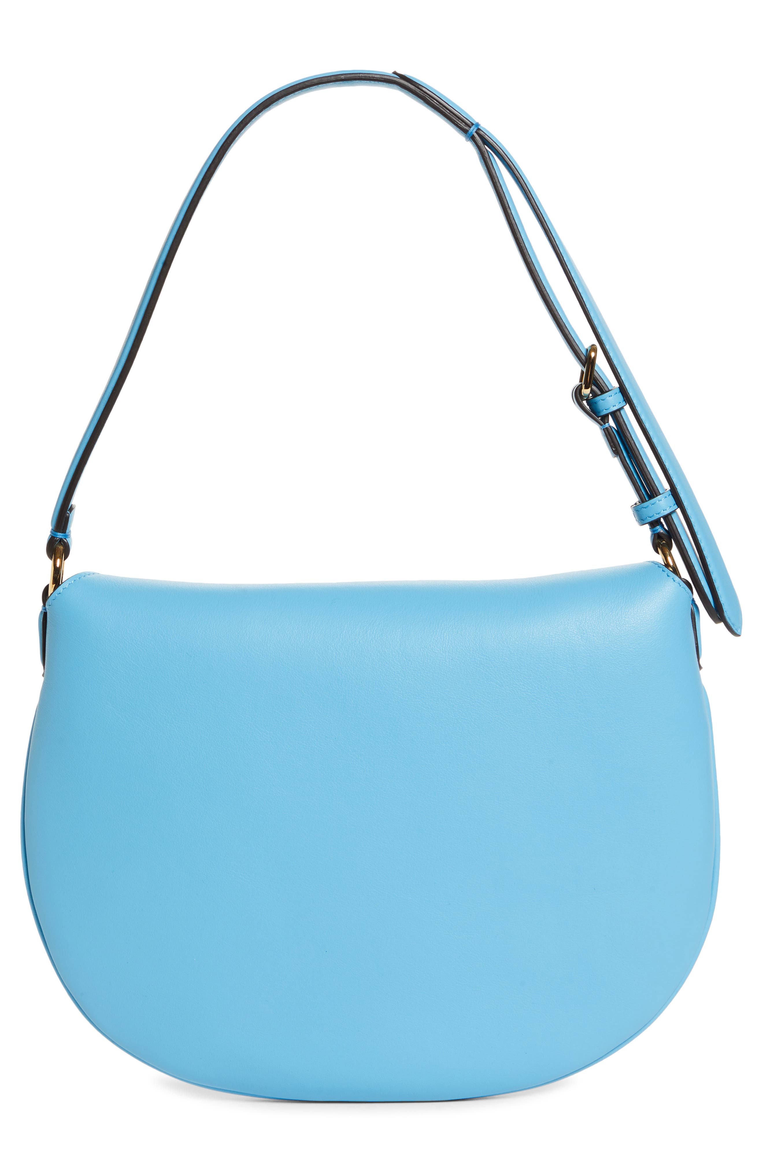Small Croissant Leather Hobo, Alternate, color, CYBER BLU OS